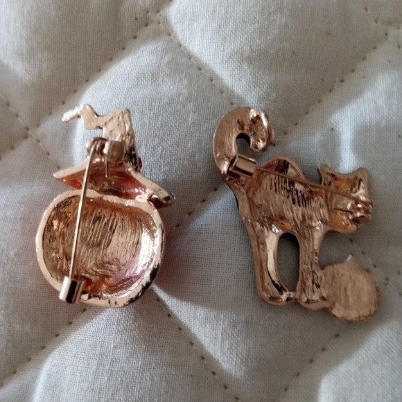 Halloween Pumpkin Or Black Cat Brooch Pin Austrian Crystal Enameled  New Choice - Picture 7 of 10